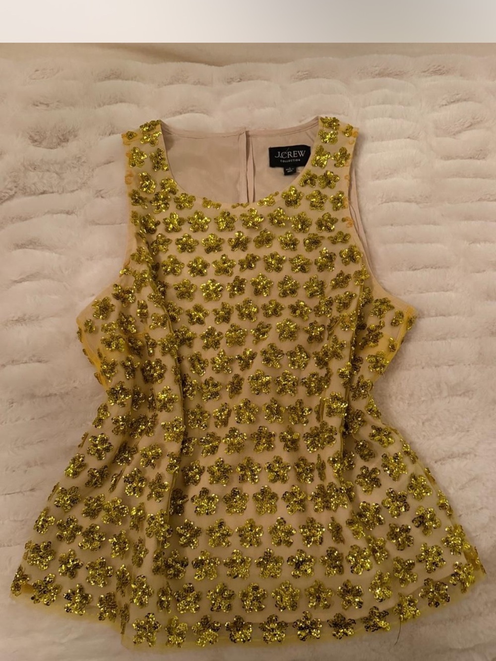 NWT J.Crew Embellished STARS Sequin Peplum Top - Gold on Cream - Picture 2 of 10